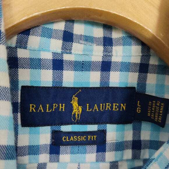 Ralph Lauren Men's Button Down Plaid Shirt in Blue White Size Large Classic Fit - Picture 3 of 8